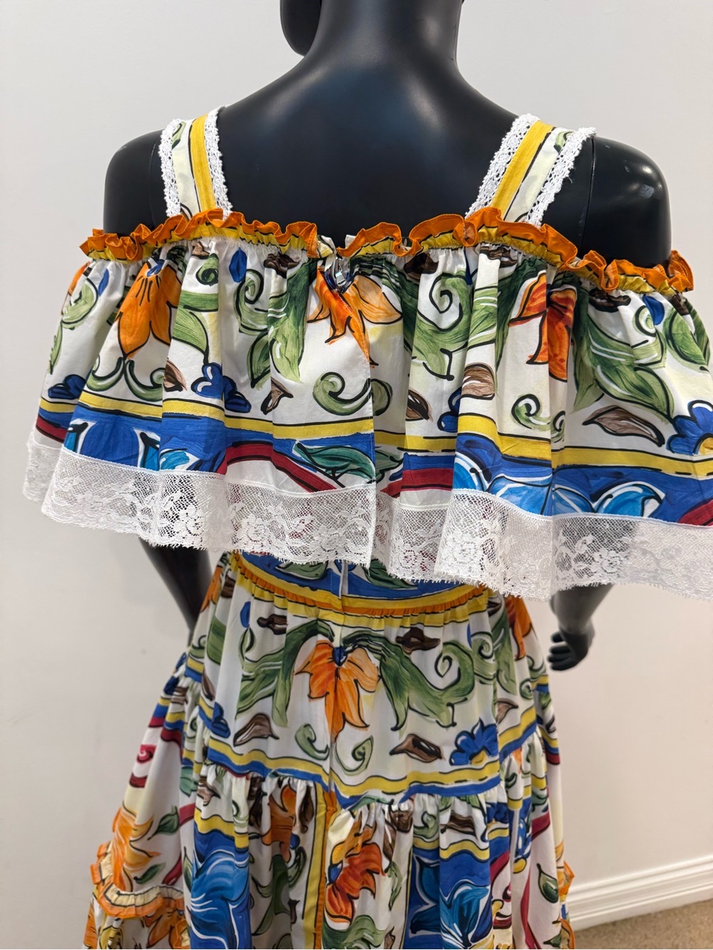 Dolce & Gabbana Sicily Majolica Off Shoulder Cotton Lace Maxi Dress IT 42 US 6 - Picture 9 of 16